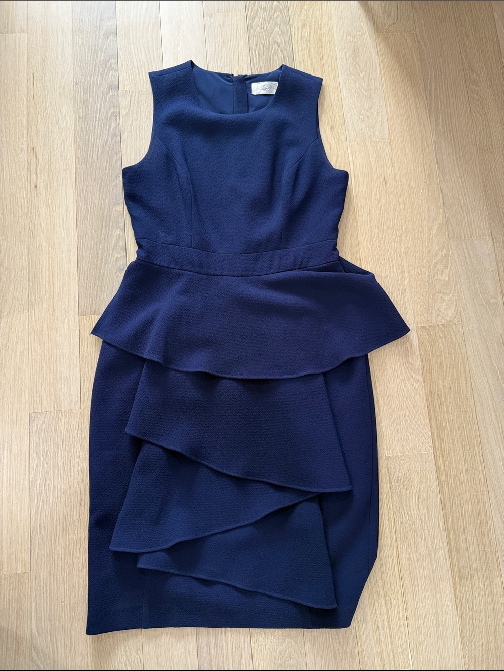 Eliza J Navy Sleeveless Peplum Midi Dress with Ruffle Layers